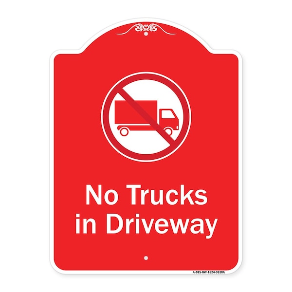 No Trucks In Driveway With Graphic Heavy-Gauge Aluminum Architectural Sign, 24" x 18", RW-1824-9810